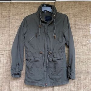 Miss London Black Label Army Green Drawstring Waist Utility Cargo Safari Jacket